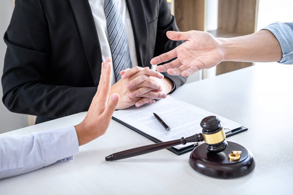Unhappy divorce couple having conflict